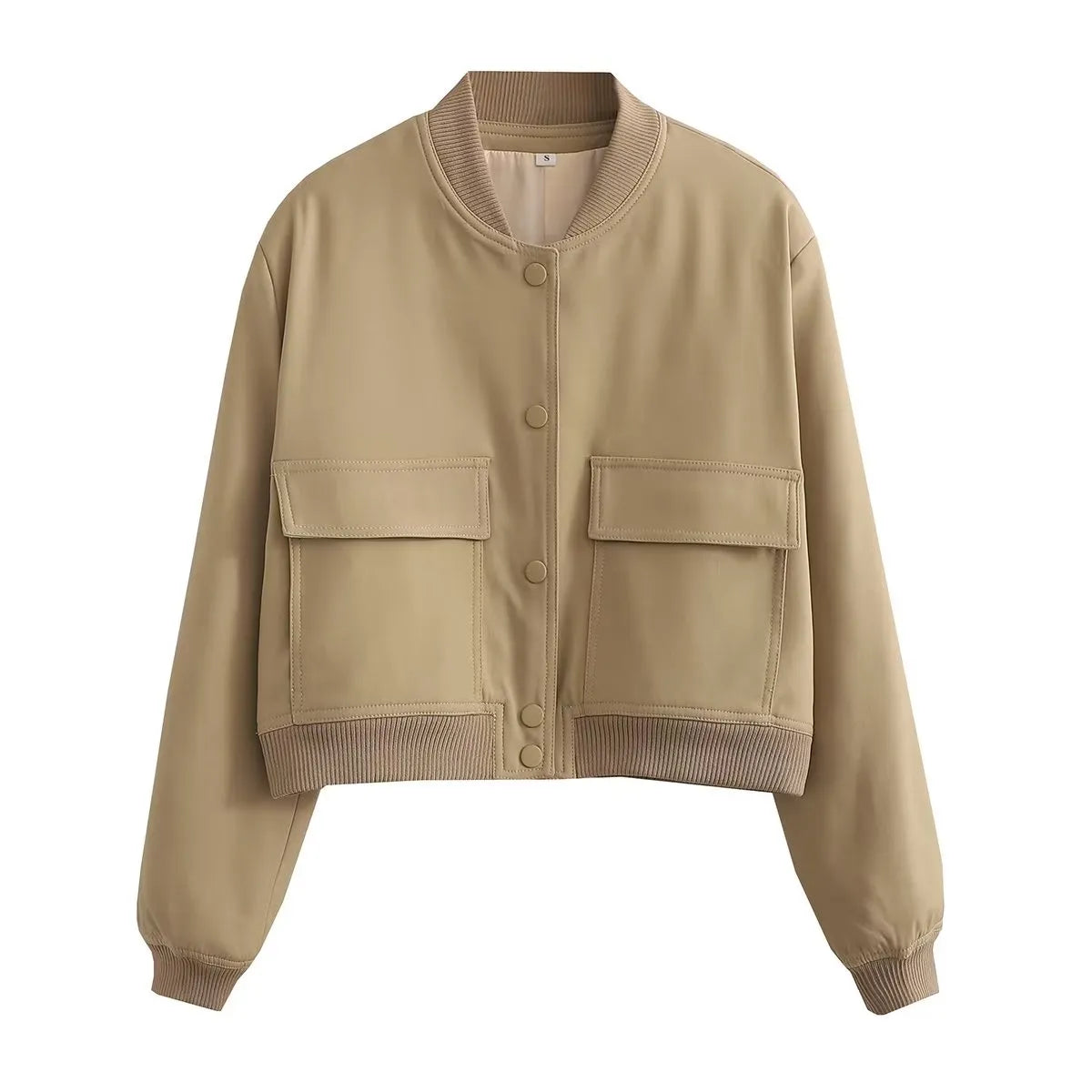 Women Fashion Solid Bomber Jackets Coat With Pockets V-Neck Single Breasted Long Sleeves Female Chic Lady Outfits Khaki