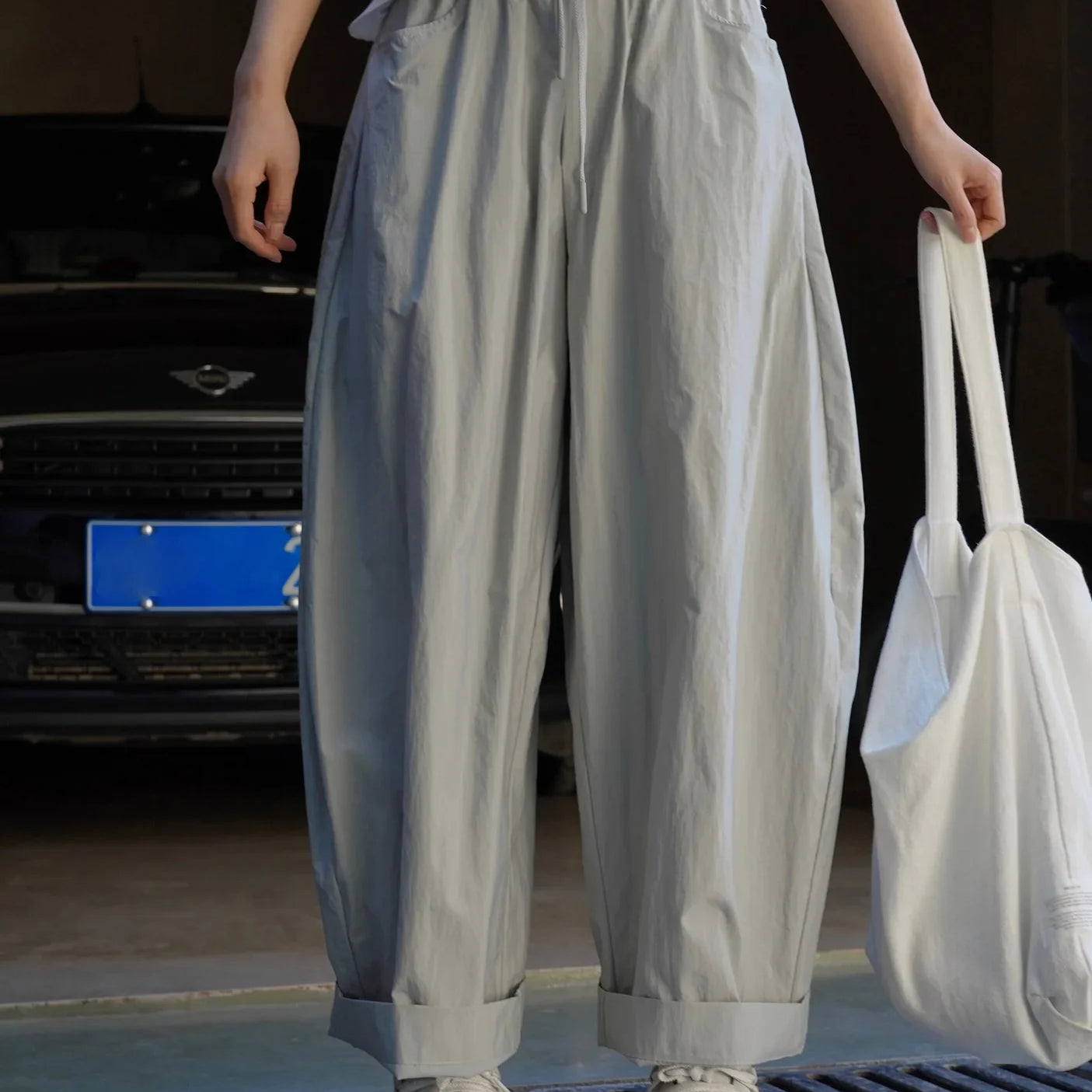 Summer women's casual solid color high waisted loose wide leg pants