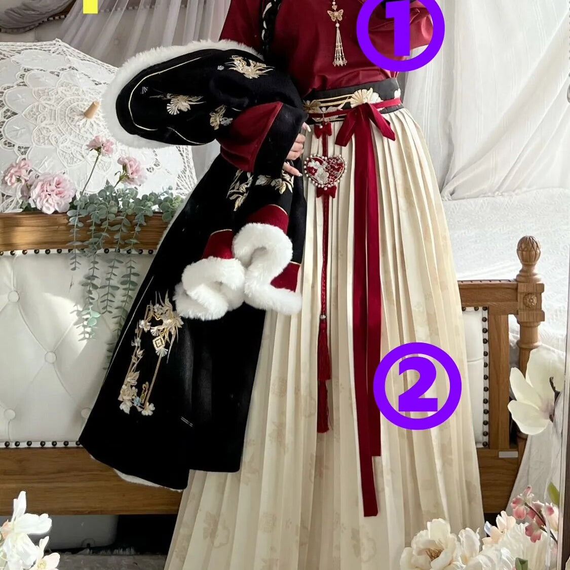 Winter Original Song Dynasty 2024 Hanfu Woolen Sweater Thickened Double-breasted Long Jacket Women Longuette for Girls and Women red 2pcs hanfu