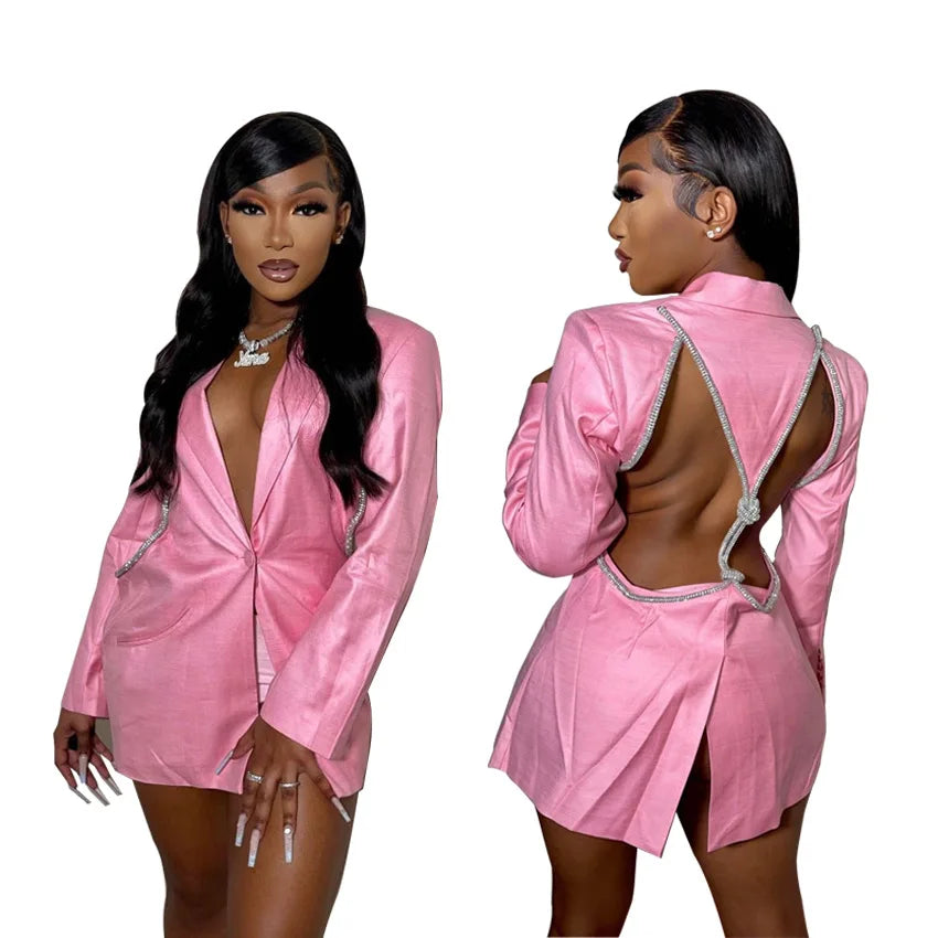 Women Elegant Cutout Long Sleeve One Button Long Sleeve Notched Neck Blazer Street INS Splicing Blazers Outfits Tops Pink