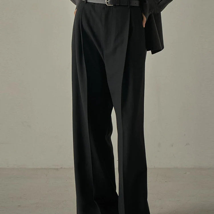 [LANMREM] Office Lady Pleated High Waist Pants For Women Spring New Solid Wide Leg Trousers Fashion Clothing 26D8020