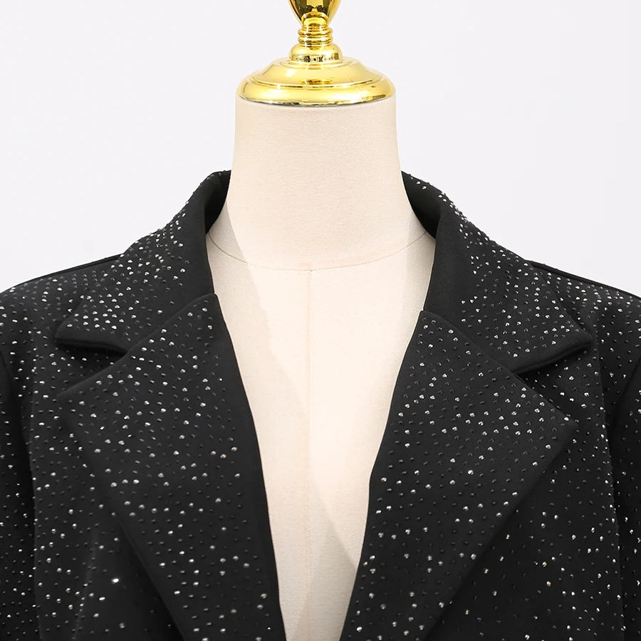 Solid Spliced Stick Drill Elegant Jackets for Women Lapel Long Sleeves Patchwork Single Breasted Jacket Female New