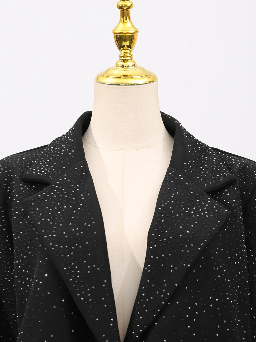 Solid Spliced Stick Drill Elegant Jackets for Women Lapel Long Sleeves Patchwork Single Breasted Jacket Female New