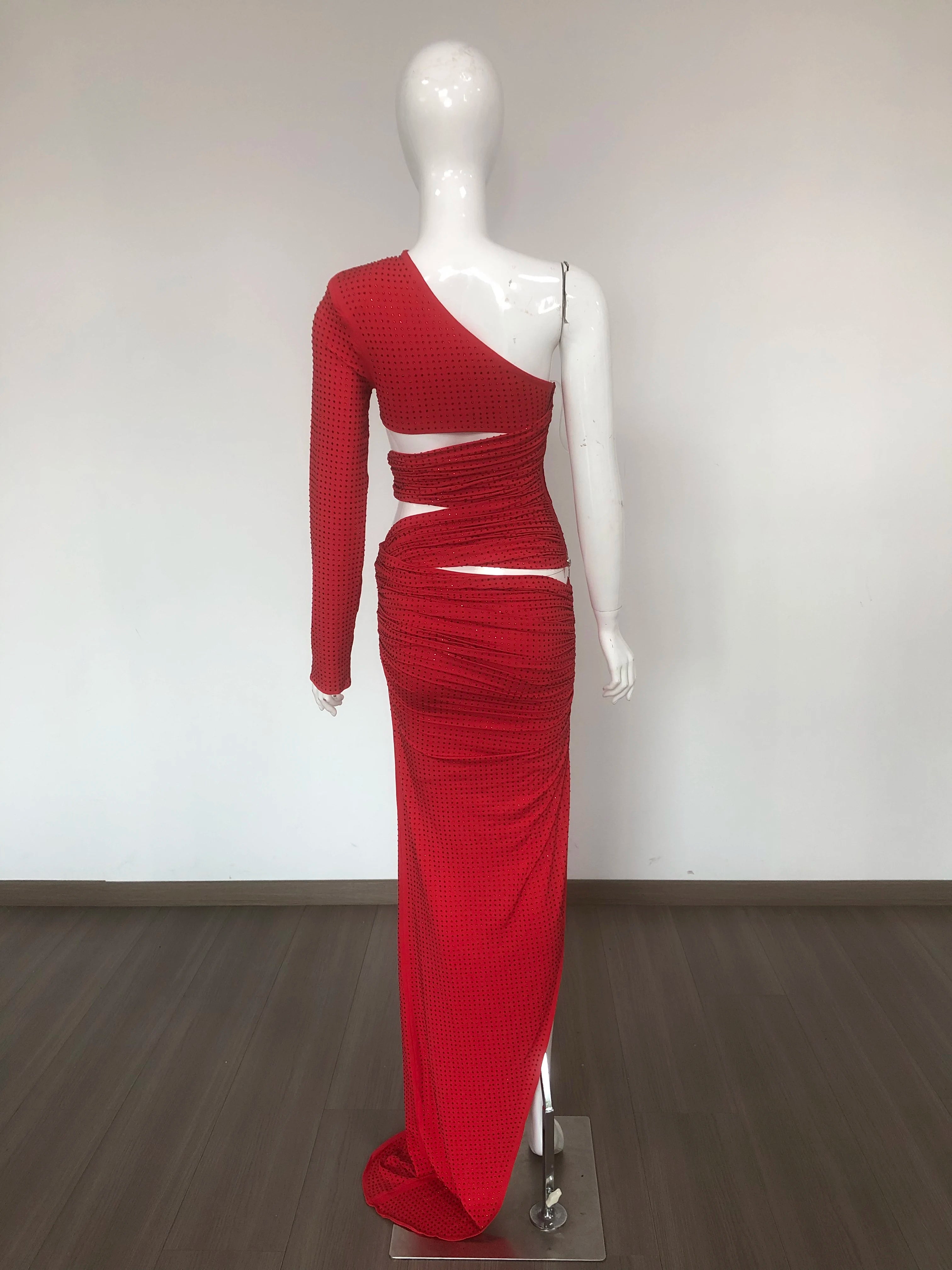 Shinning Rhinestones Women Sexy One Shoulder Bodycon Long Dress Wedding Memaid Party Celebrate Cocktail Dress Vestido