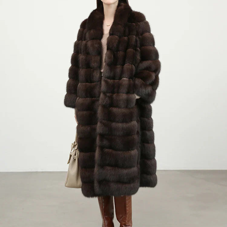 Autumn Winter Elegant Luxury Chic Long Thick Warm Faux Sable Fur Coat Women Shawl Collar Fluffy Overcoat Black gold