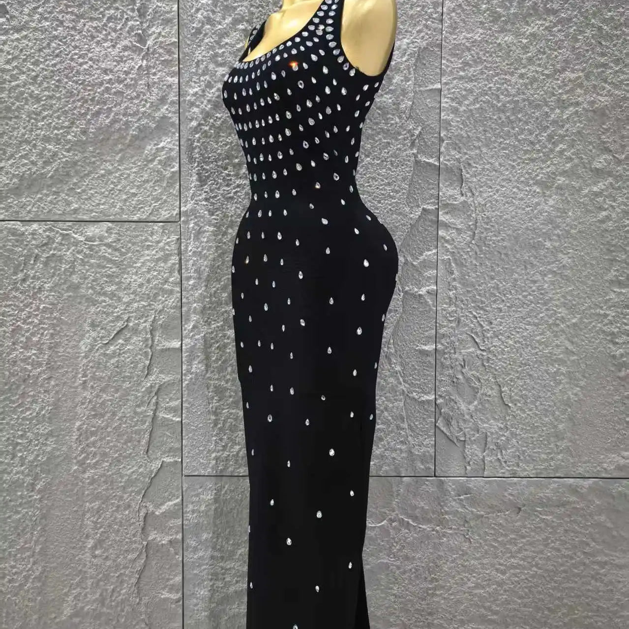 Women Sleeveless Sexy O-Neck Shinning Crystal Bodycon Long Bandage Dress Celebrity Red Carpet Evening Party Outfit
