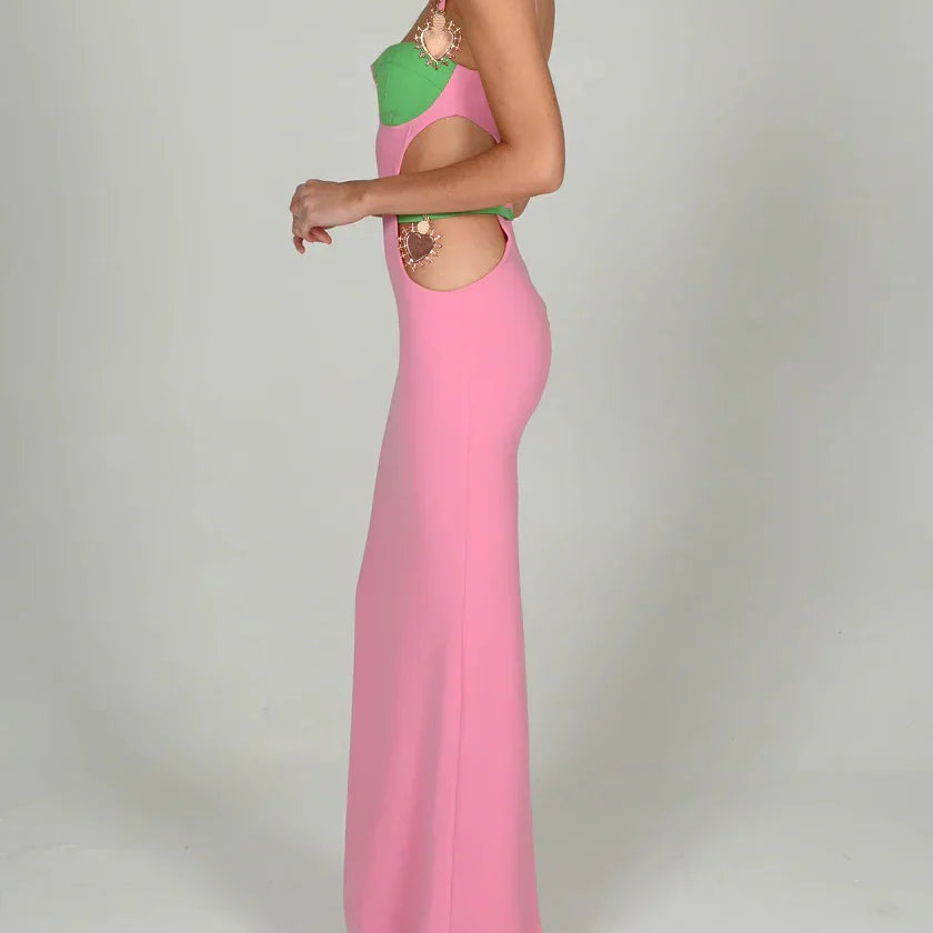 Factory Wholesale Women's Multi-Color Spaghetti Strap Hollow Sexy Boutique Celebrity Cocktail Party Bandage Long Dress