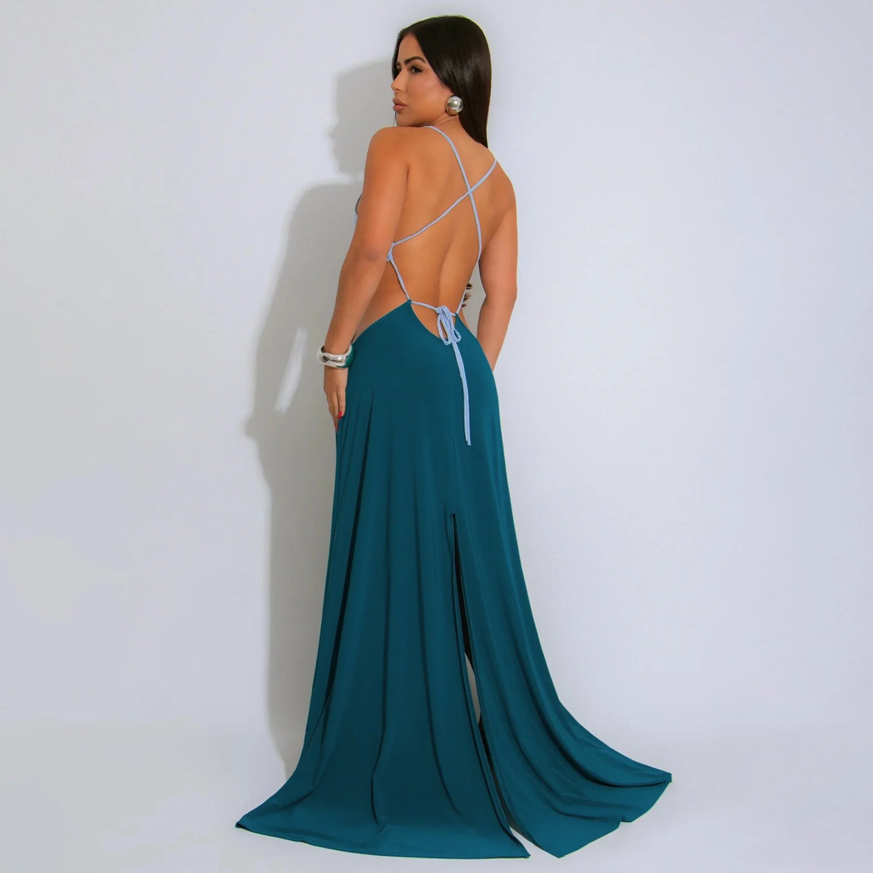 CM.YAYA Women Strap Backless Big Swing Split Maxi Long Dress 2025 Hollow Out Birthday Sexy Club Party Evening Dresses Vestidos