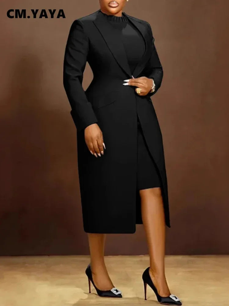 Women's Set Full Sleeve Long Blazer Coat+ Long Dress Suit 2025 Winter Streetwear Two 2 Piece Set Africa OL Work Outfits