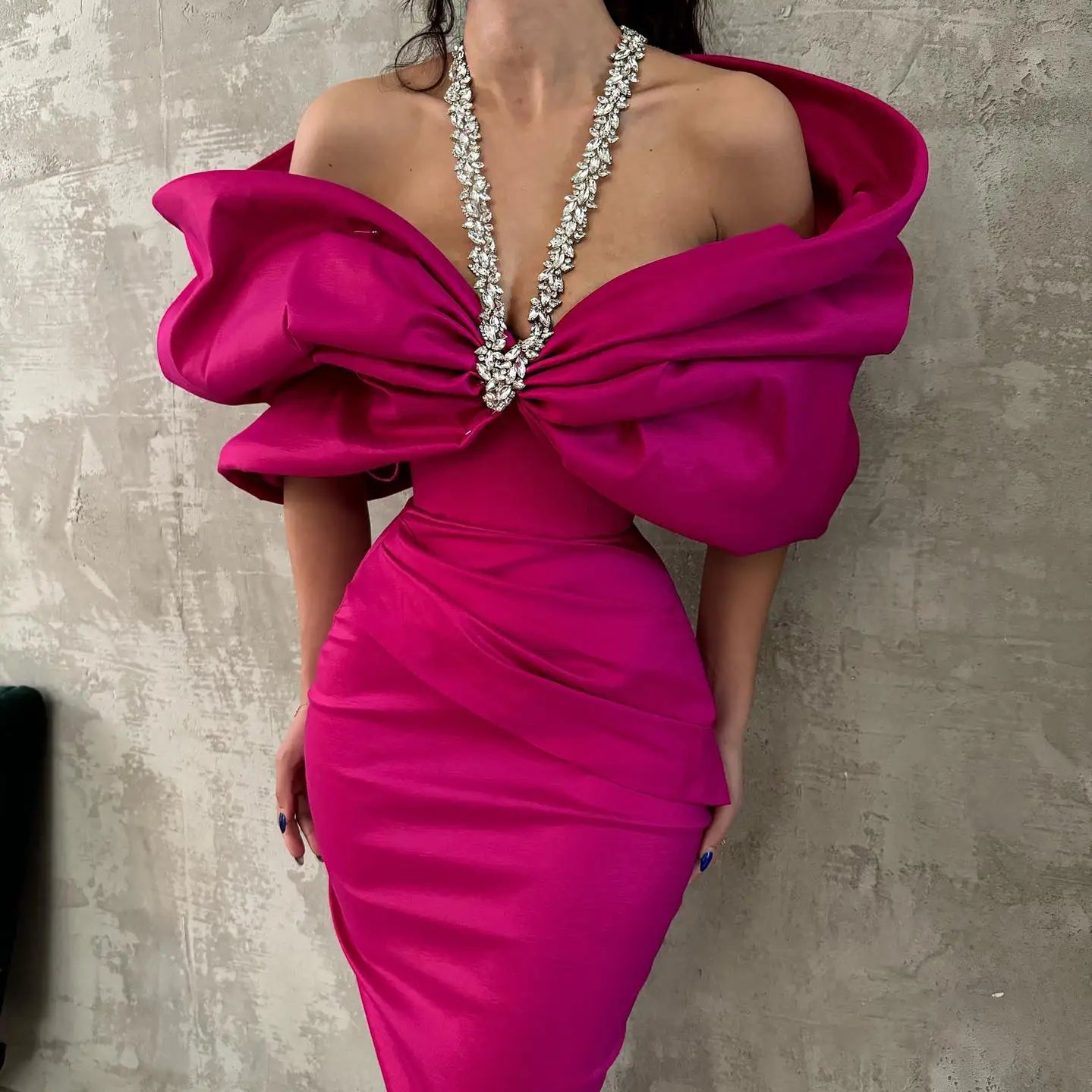 Red Black Women Sexy Halter Off the Shoulder Crystal Ruffles Bodycon Long Bandage Dress Nightclub Party Birthday Celebrate Wear Rose Red