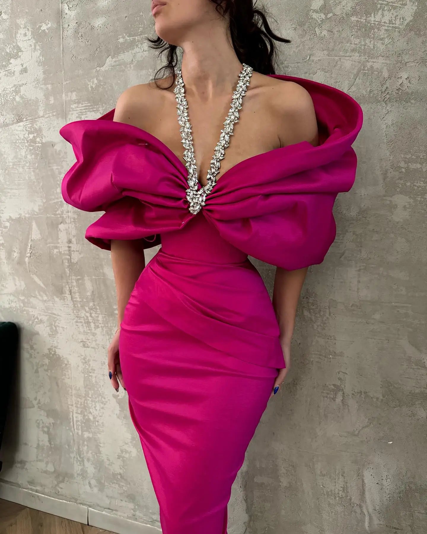 Red Black Women Sexy Halter Off the Shoulder Crystal Ruffles Bodycon Long Bandage Dress Nightclub Party Birthday Celebrate Wear Rose Red