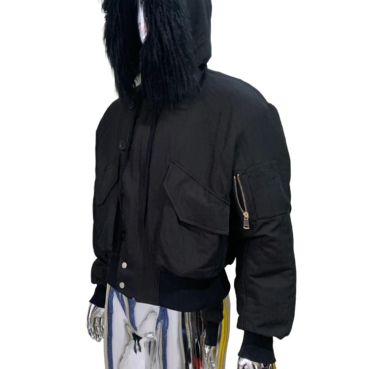 Lautaro Autumn Winter Thickened Warm Short Black Jacket Men with Faux Fur Trim Hood Zip Up Loose Casual Luxury Designer Clothes