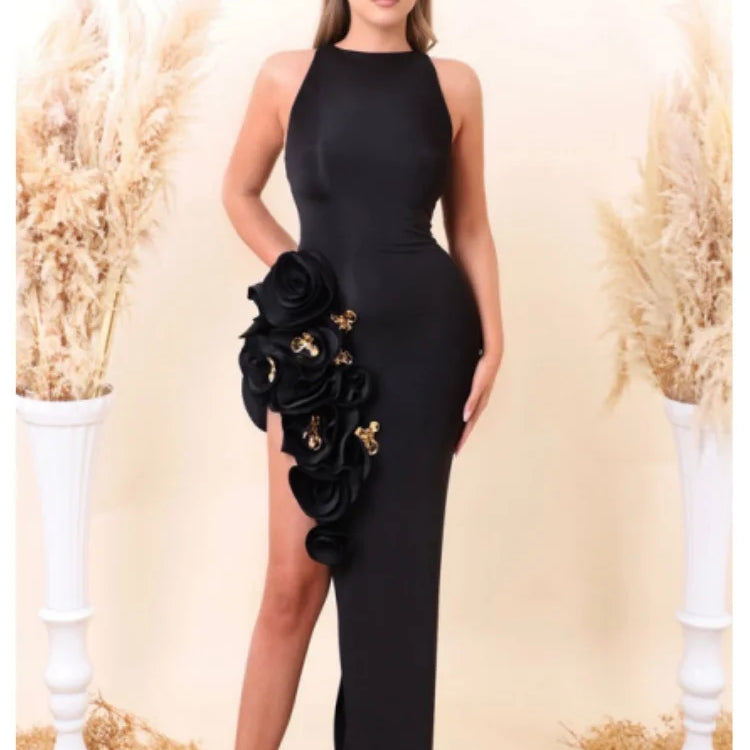 Women Celebrity Sexy Sleeveless Sequined Black Maxi Long Bodycon Bandage Dress 2024 Elegant Evening Club Party Outfit