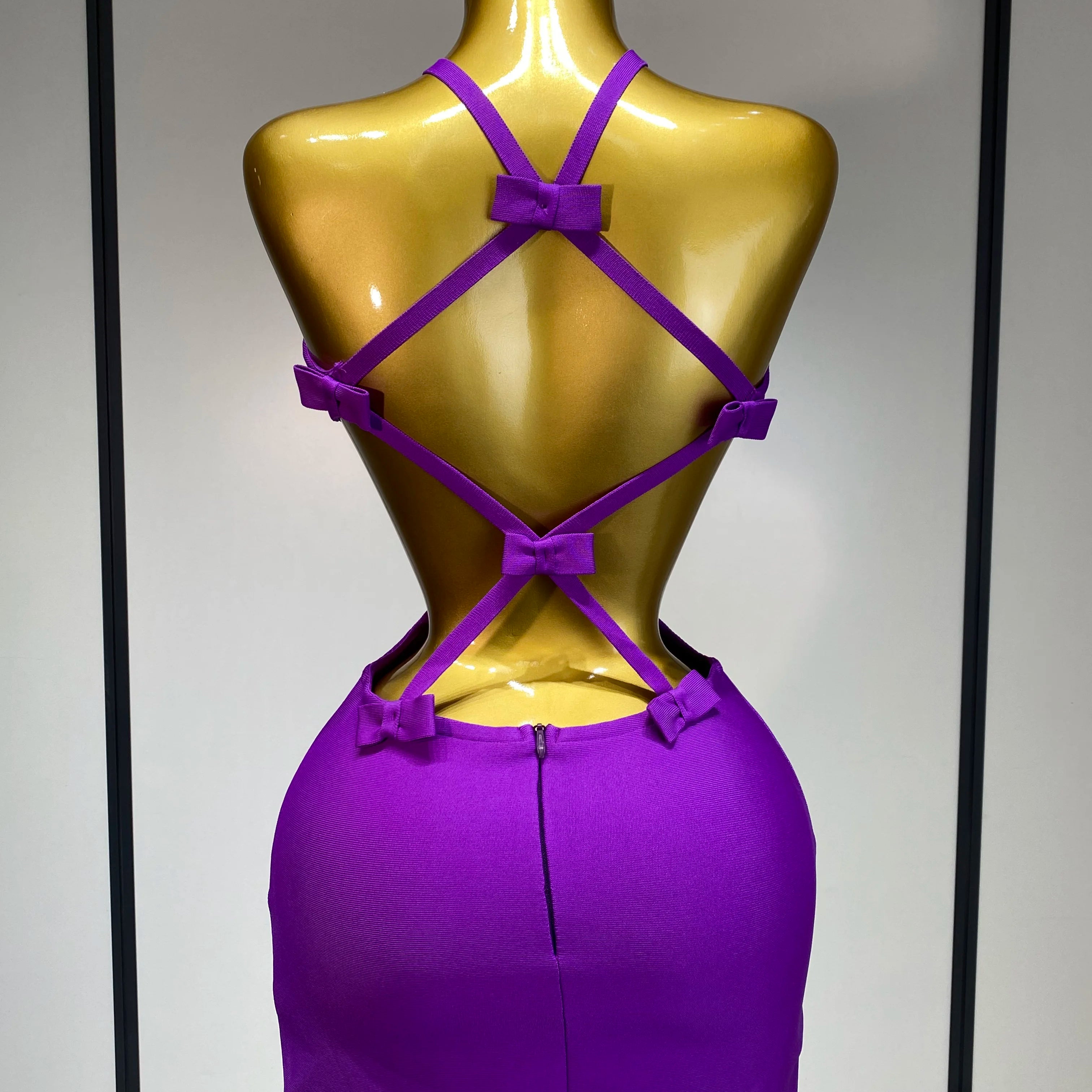 Women Sexy Backless Cut Out Bow Tie Mini Bodycon Bandage Dress 2025 Celebirty Elegant Evening Party Luxury Birthday Dresses