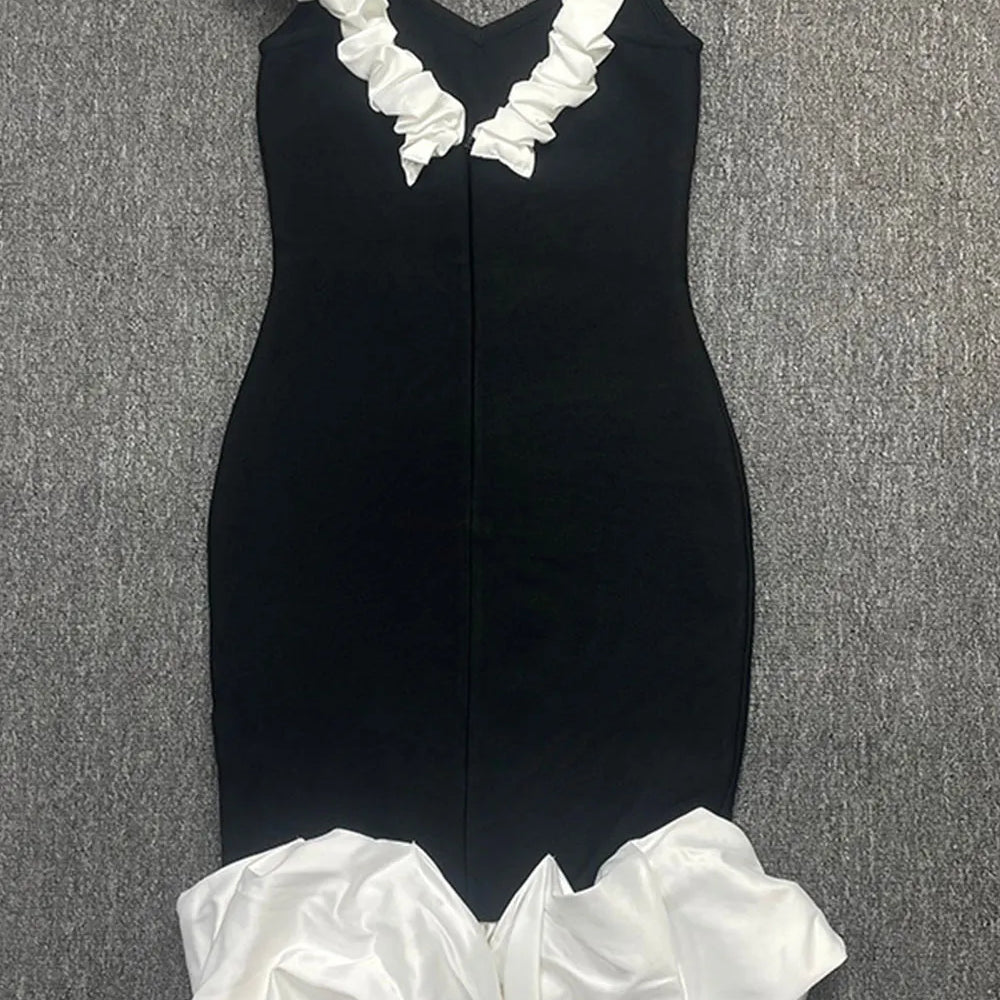 2024 Sexy Women'S Patchwork Draped Design Bandage Dress Spaghetti Strap Sleeveless Bodycon Backless Midi Dress Party Vestidos