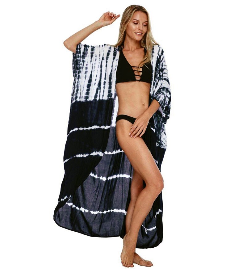 Sexy Bikini Cover-ups Summer Beach Pareo Stripes Loose Kimono Swimsuit Dress Beachwear Boho Bathing Suit Cover Up P One Size
