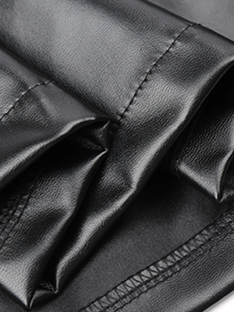 Lautaro Spring Autumn Black Soft Pu Leather Pleated Skirt Women High Waist Goth Vintage Punk Style Luxury Designer Clothes 2025
