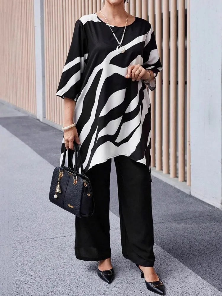 2 Piece Women Sets 2025 Plus Size Summer Matching Sets Print Two Pieces Sets Top And Pants Suits Outfits Clothing