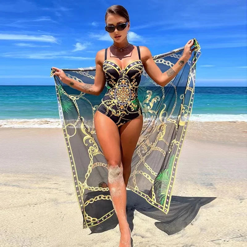 Luxury New Two Piece Women Bikini Set Push Up Floral Printed Bikini Strappy Bandage Swimwear Brazilian Biquini Bathing Suit black YZ309