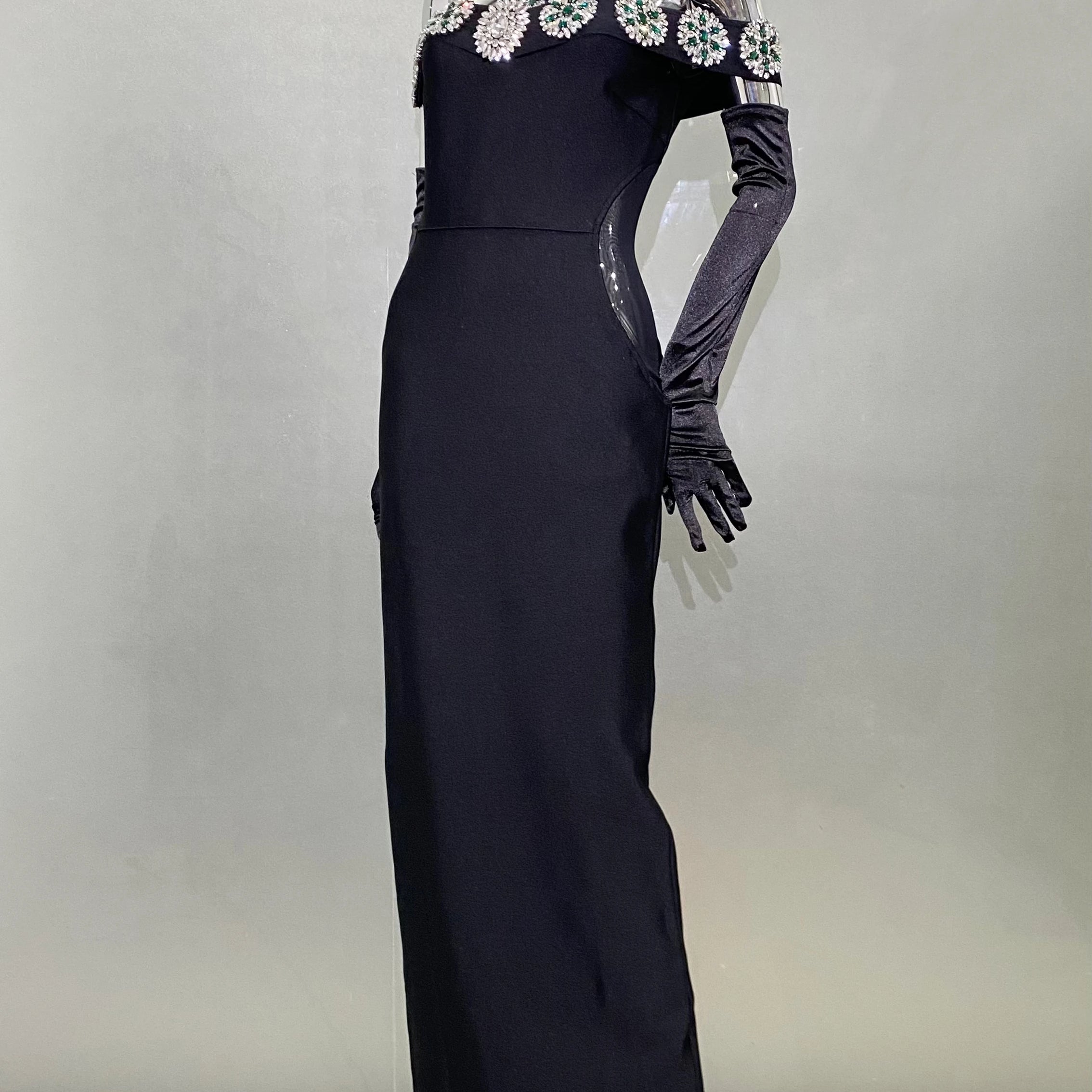 STOCK Fashion Golves Luxury Diamonds Sexy Off The Shoulder Halter Ankle Length Dress Graceful Woman Evening Party Dress