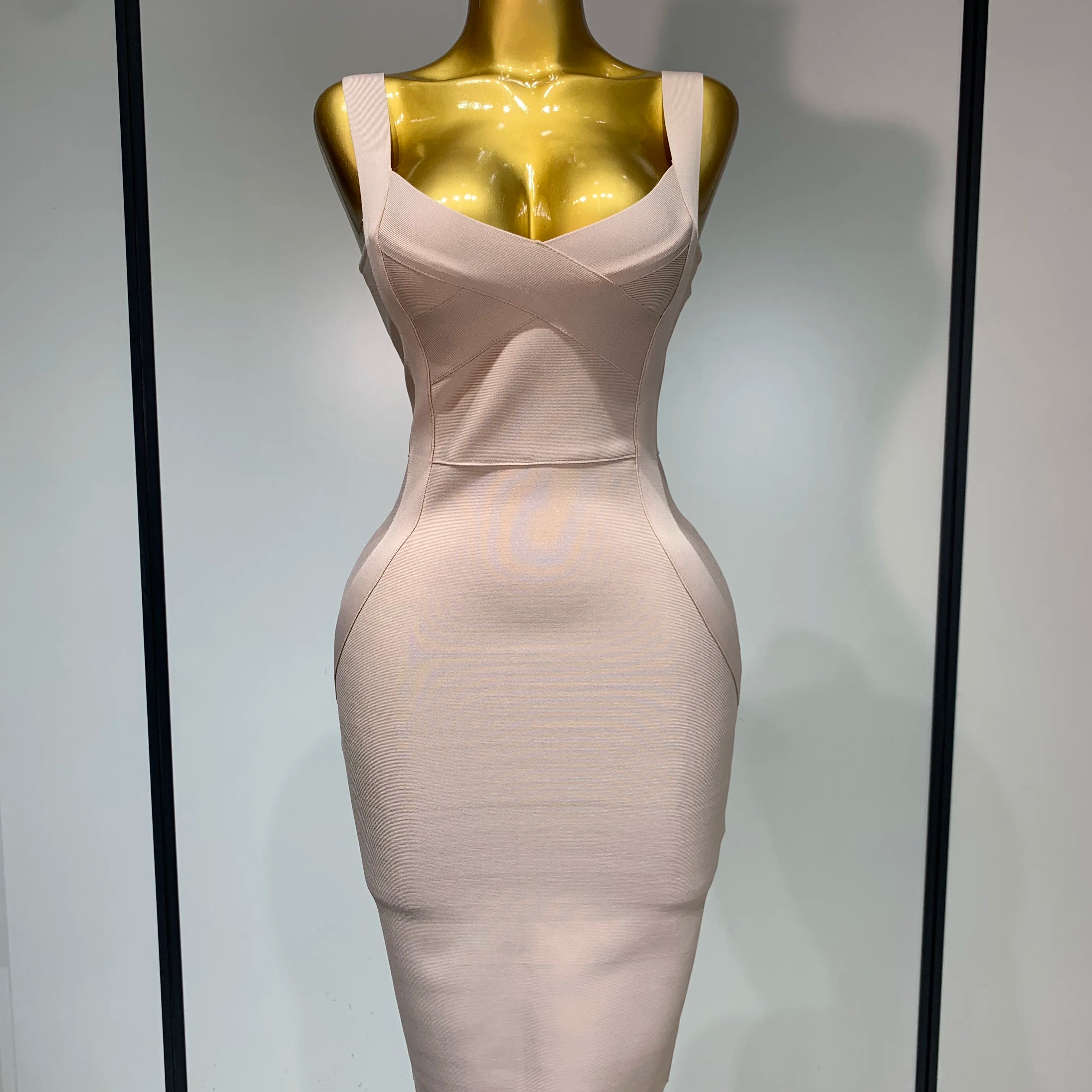 Women Sexy Celebrity Elegant Blue Bodycon Stretch Bandage Dress Nightclub Party Dress Luxury Birthday Vestidos Khaki