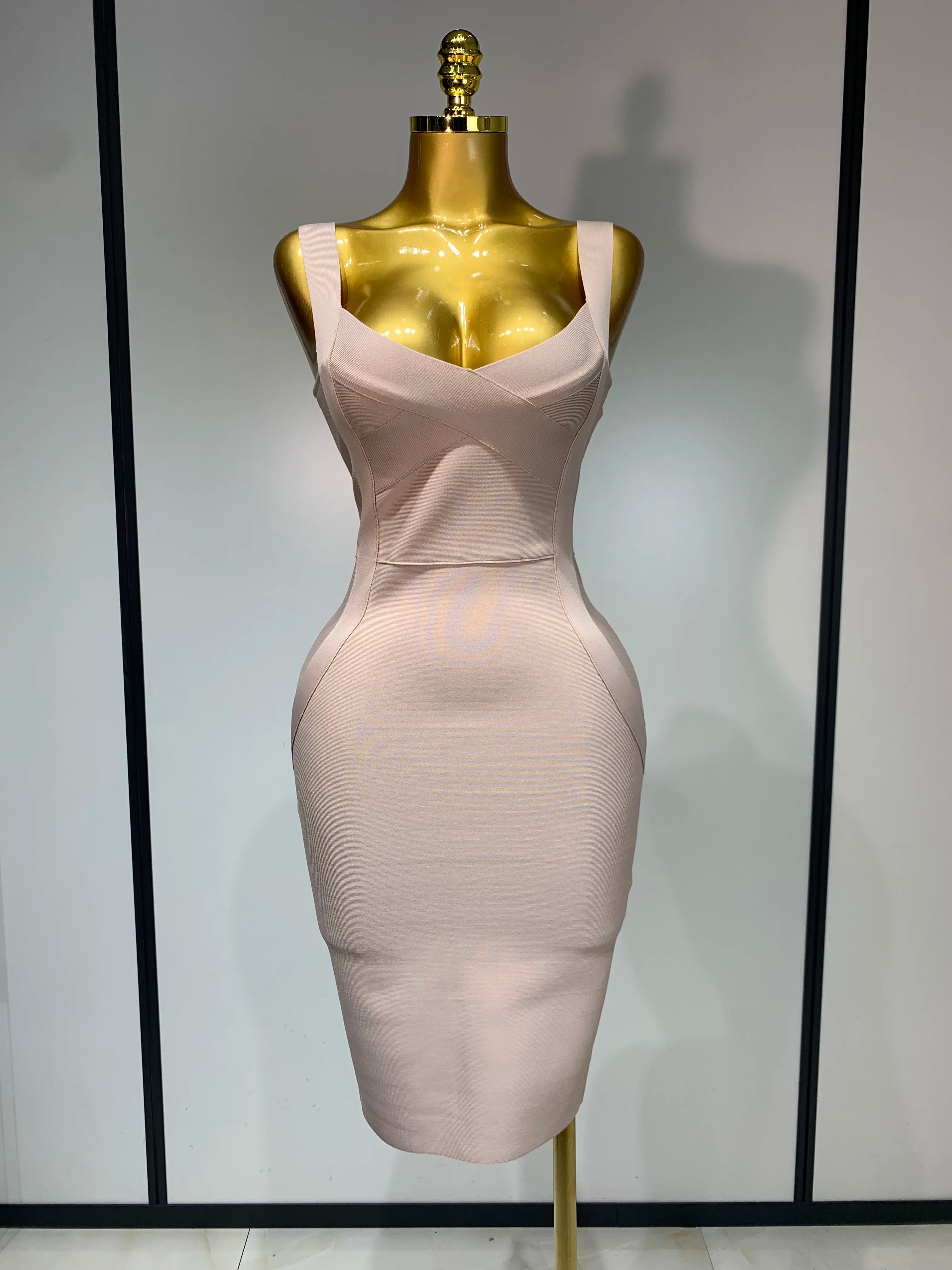 Women Sexy Celebrity Elegant Blue Bodycon Stretch Bandage Dress Nightclub Party Dress Luxury Birthday Vestidos Khaki