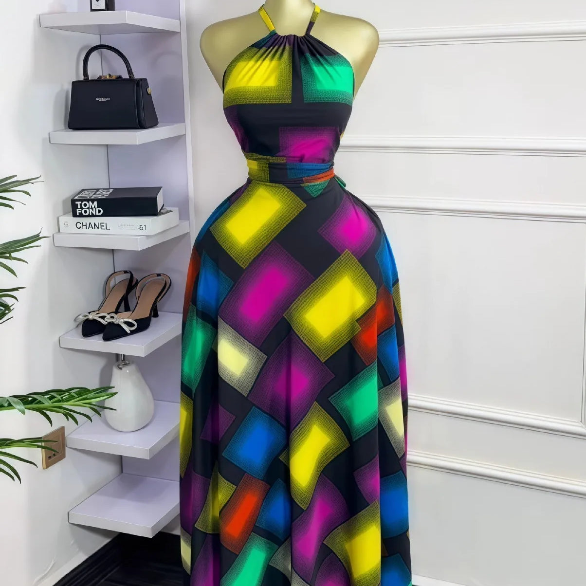 CM.YAYA Women Printed Halter Sleeveless Tank Maxi Long Dress 2025 Summer Beach Birthday Sexy Vacation Party Evening Dresses