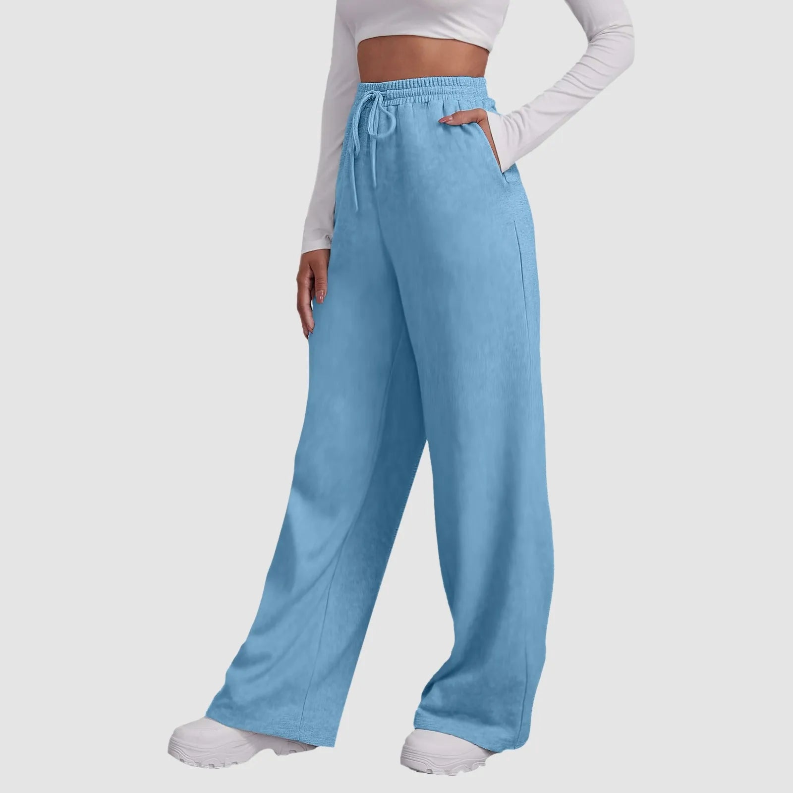 Wide Leg Pants For Women’S Fleece Lined Sweatpants Straight Pants Bottom All-Math Plain Fitness Joggers Travel Basic Pants Light Blue-C