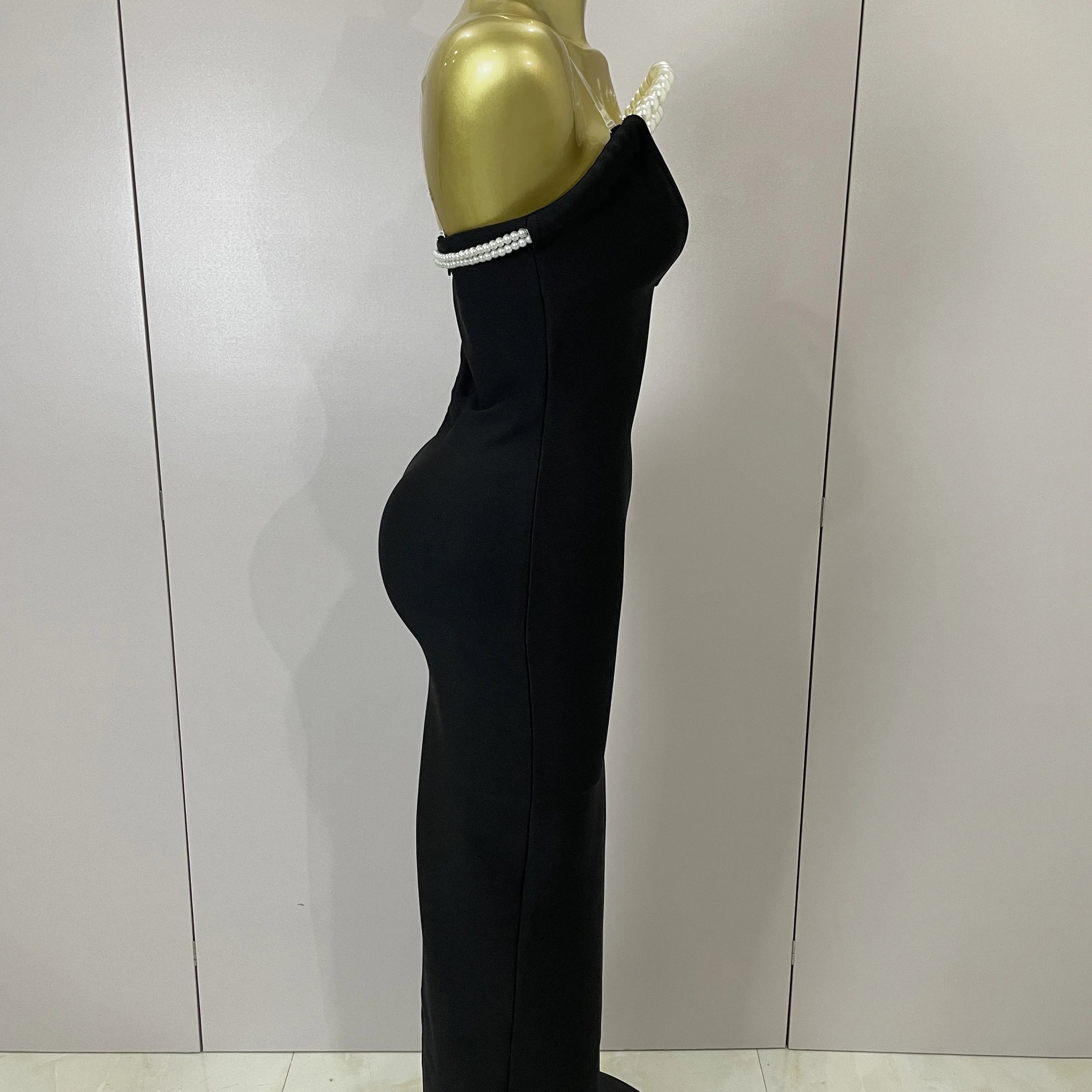 Sexy Backless Strapless Black Beading Long Bandage Bodycon Dress 2025 Women Celebrity Elegant Evening Luxury Birthday Dresses