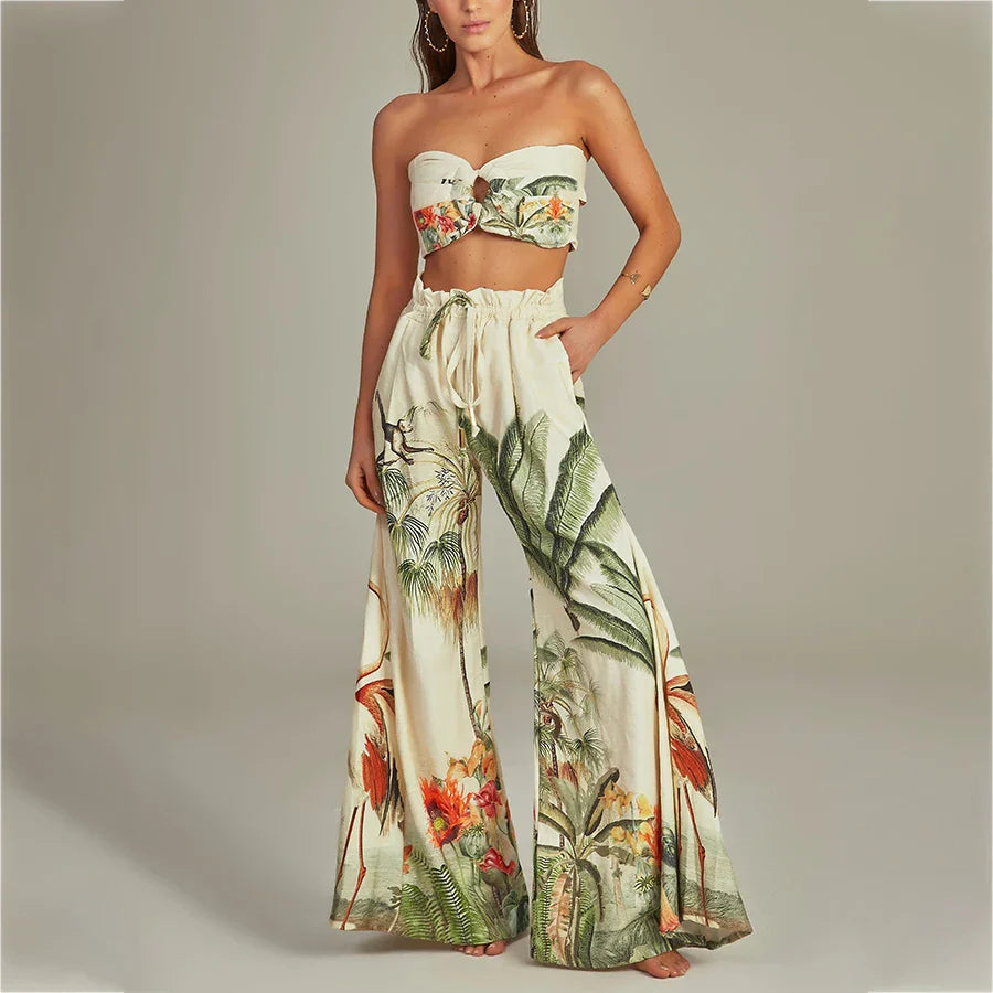 Fashion Tropical Print One Piece Swimsuit Cover Up Set Women Cutout Two Piece Swimwear Bikini Luxury Bathing Suit Beachwear