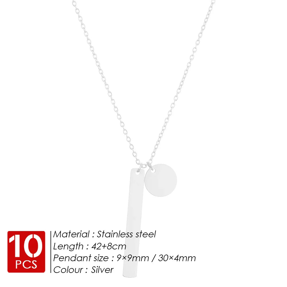 eManco 10PCS Stainless Steel Pendant Necklace Statement piece Geometric Circle Chain For Women/Man Gifts Wholesale Direct YX30635-Silver Color
