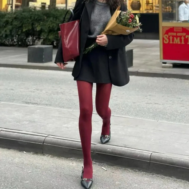 1/2Pcs Vintage Wine Red Stockings Pantyhose Women Burgundy Thin Thick Super Elastic Sexy Tights Anti-Hooker Senior Pantyhose