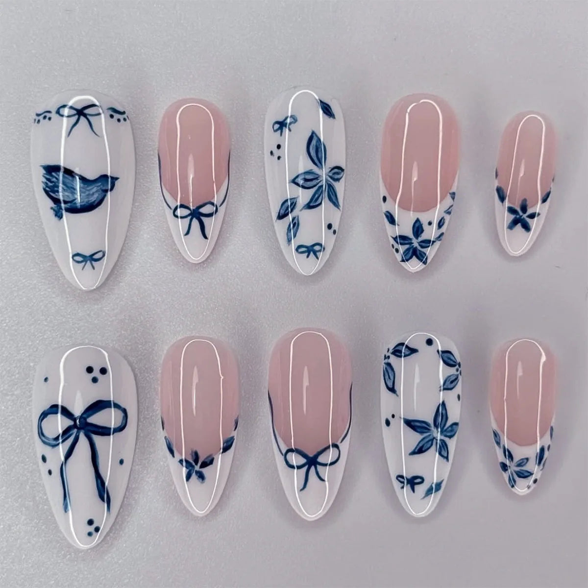 24pcs Cute Cartoon Fake Nail Tips Oil Painting Series Printed Almond Press On Nail Sweet Cool Charming False Nail For Spicy Girl Y3