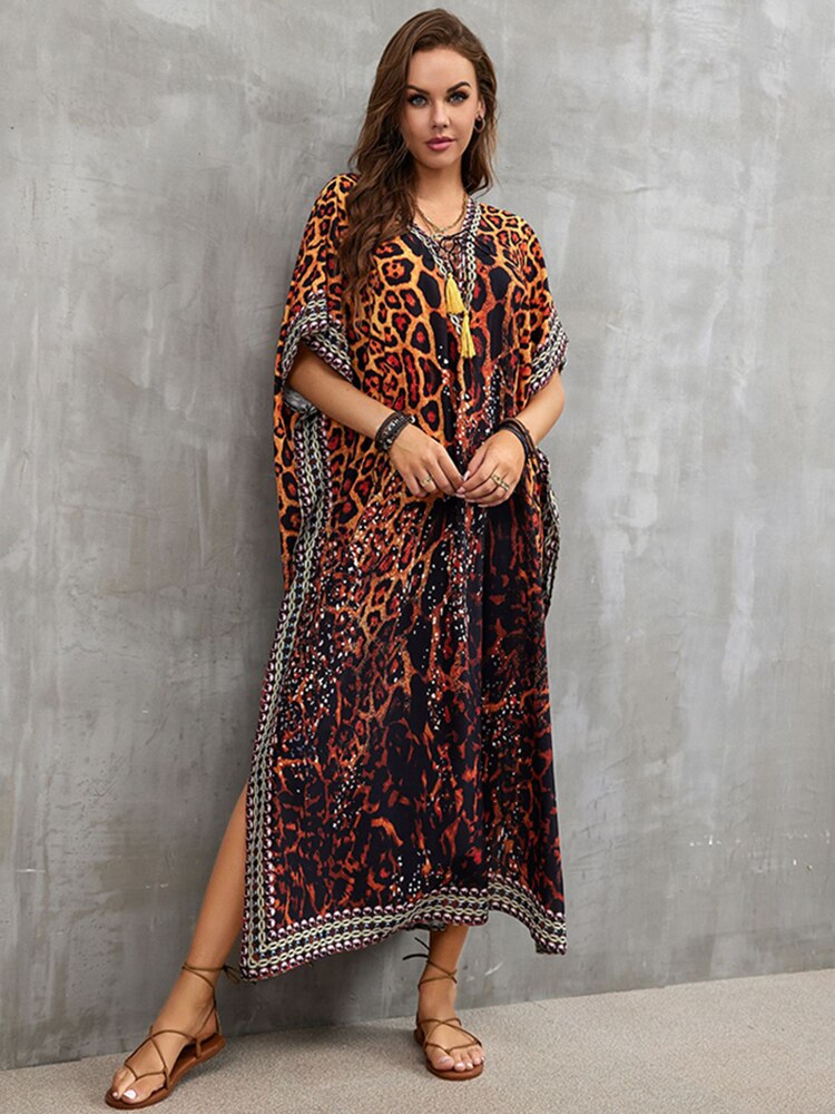 Plus Size Beach Cover Up Robe Plage Pareo Long Dress Summer Beachwear Swimsuit Cover Up Tunic For Beach Kaftan Dress Color 05 One Size