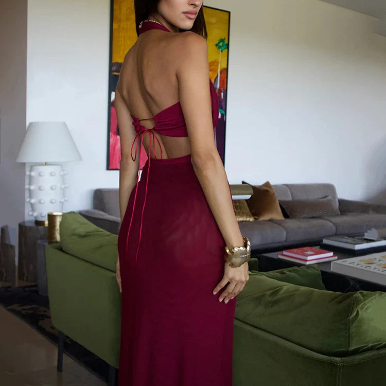 Elegant Backless Sexy Maxi Dress For Women Fashion Lace-up Sleeveless Bodycon Club Party Evening Long Dress New