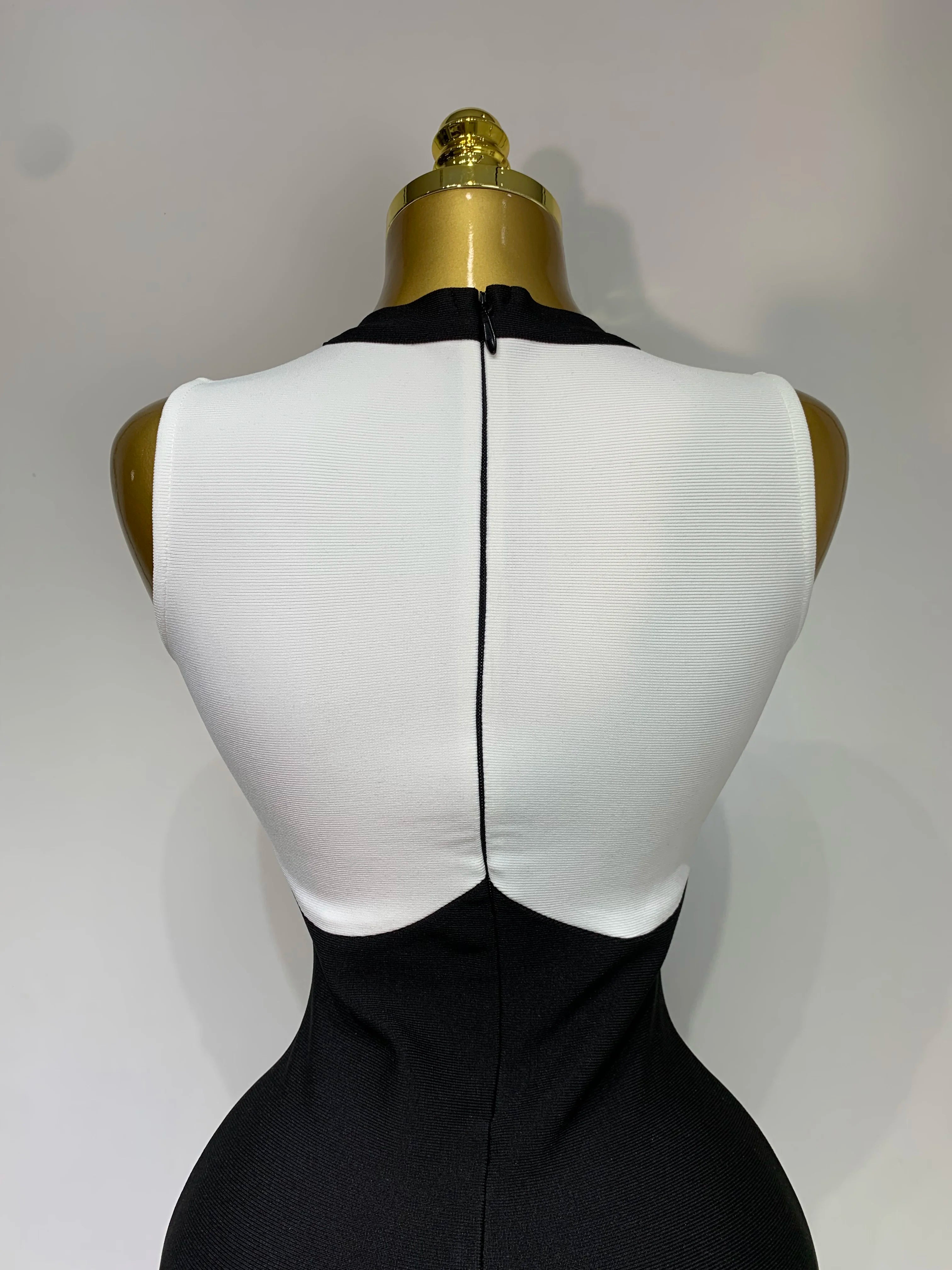 2025 New Arrivals Fashionable Women Bandage Golden Buttons White Black Patchwork Sleeveless Bodycon Elegant Party Dresses