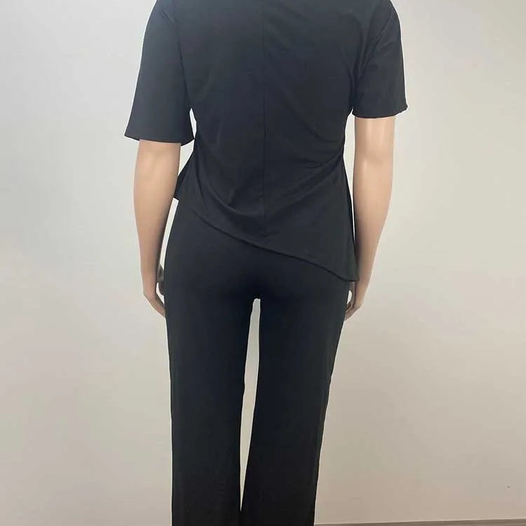 Plus Size Woman Clothing Summer Suit with Pants Casual Loose 2 Piece Sets Trousers and Top Solid Color Wholesale Dropshipping