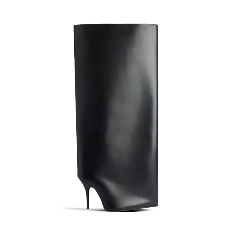 Fashion Catwalk Boots Women Botas Wide Fit Heels Loose Large Pants Tude Shoes Stiletto Knee-High Dress Winter Pull On Plus Size BLACK 1