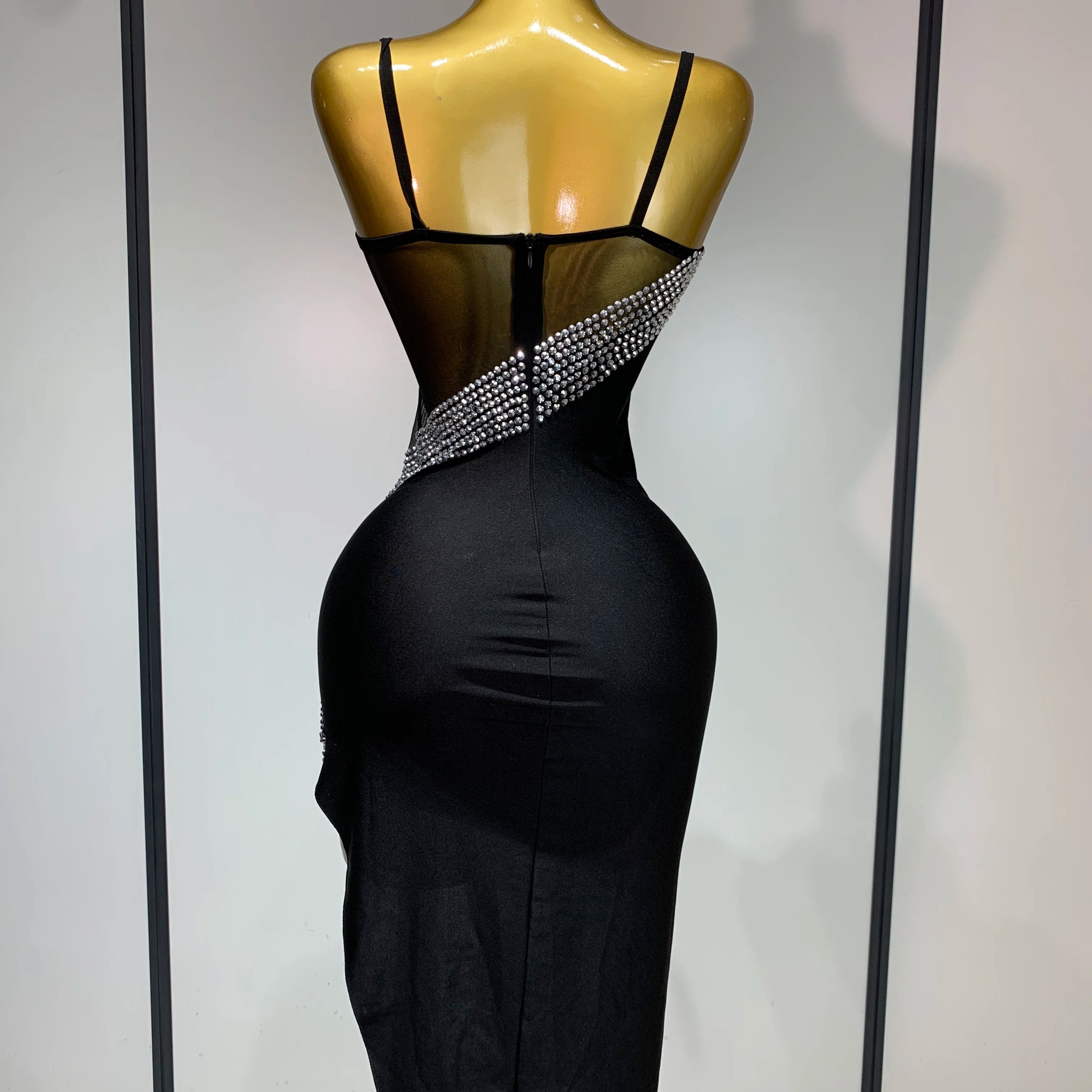 Sparkly Rhinestones Mesh Evening Party Dress Women Sexy Festival Celebrate Dj Nightclub Singer Stage Outfit Birthday Dress