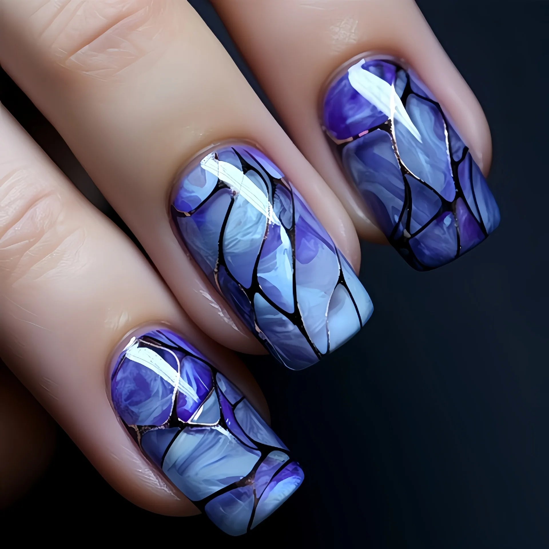 24pcs/set fake nails short middle ballet square nail tips Dreamy colors flowers clouds forest design press on false nails art 1627