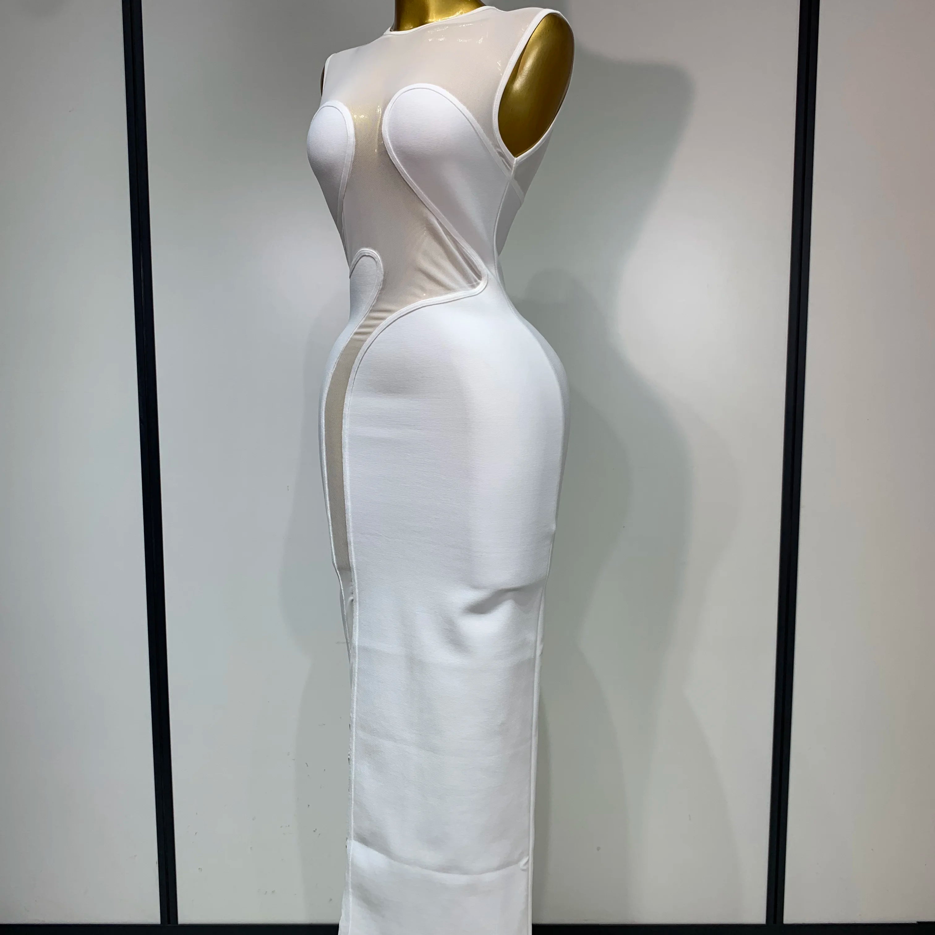 Sexy O Neck Mesh Bodycon Bandage Dress Evening Party Gown 2025 Celebrity Elegant Luxury Birthday Club Dresses