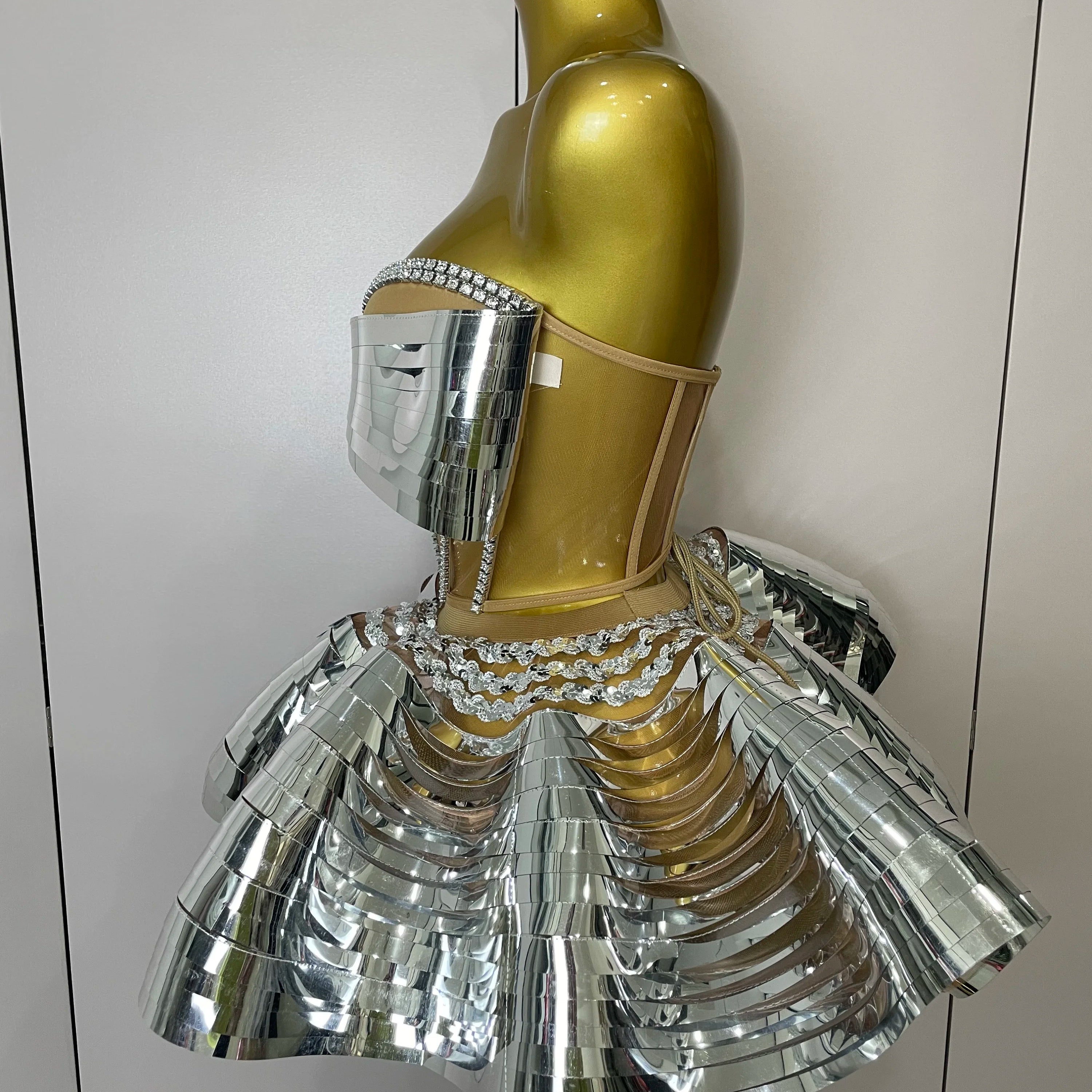 2025 Women Silver Sequins Rhinestone Sexy Backless Two Piece Set Birthday Party Club Fancy Outfit Stage Performance Costume