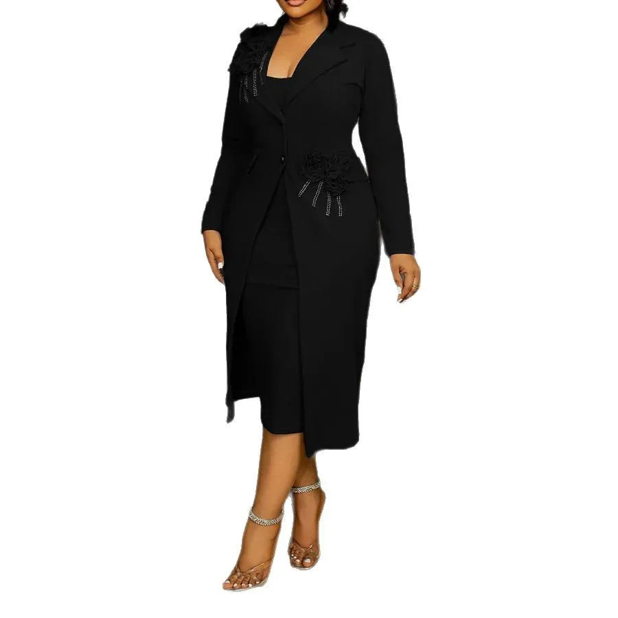 CM.YAYA Women's Set Full Sleeve Long Blazer Coat+ Long Dress Suit 2025 Spring Streetwear Two 2 Piece Set Africa OL Work Outfits