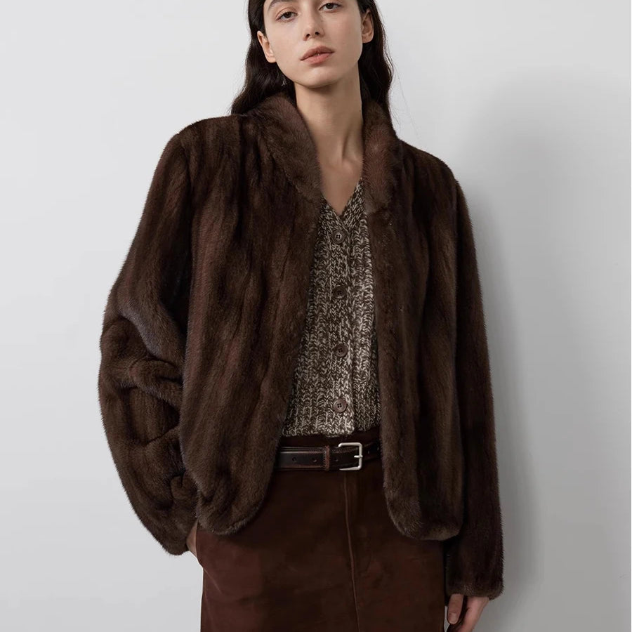 Lautaro Autumn Winter Short Brown Thick Warm Soft Faux Mink Fur Coat Women Stand Collar Elegant Luxury Chic Fluffy Jacket 2025