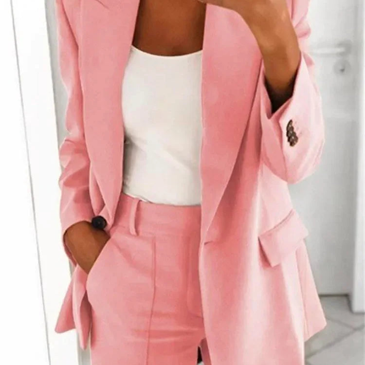 S-5XL Women's Blazer Casual Long-sleeved Top Solid Color Suit Collar Button Simple Temperament Commuter Plus Size Blazer pink TOP