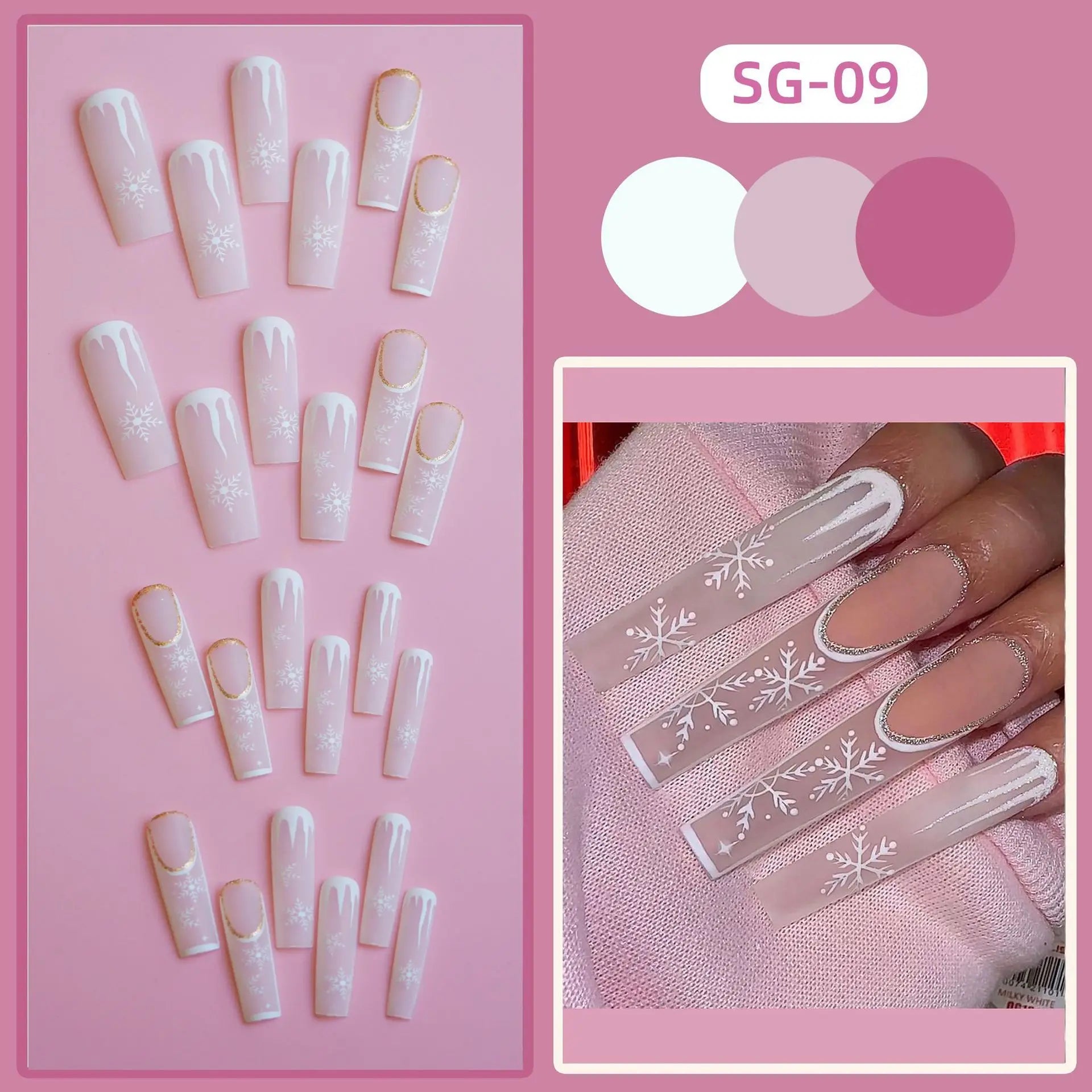 24pcs Pink Santa Claus False Nails Merry Christmas Snowflake Press on Nails Wearable European Long French Ballet Fake Nail Tips 4
