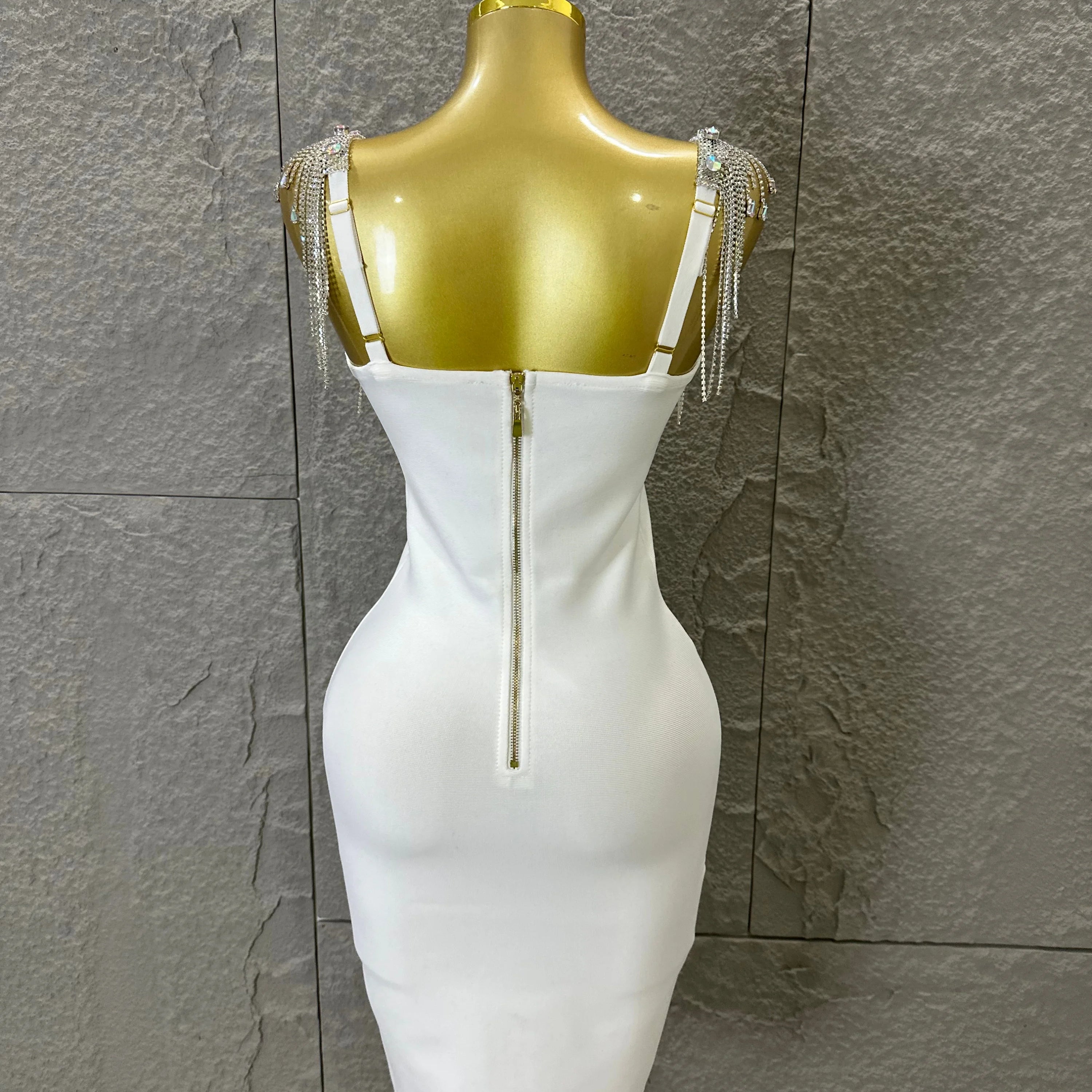 Elegant Sweetheart Neck Mini Dress Women Sexy Crystal Tassel Embellished Spaghetti Strap Bodycon Outfit Formal Event Party