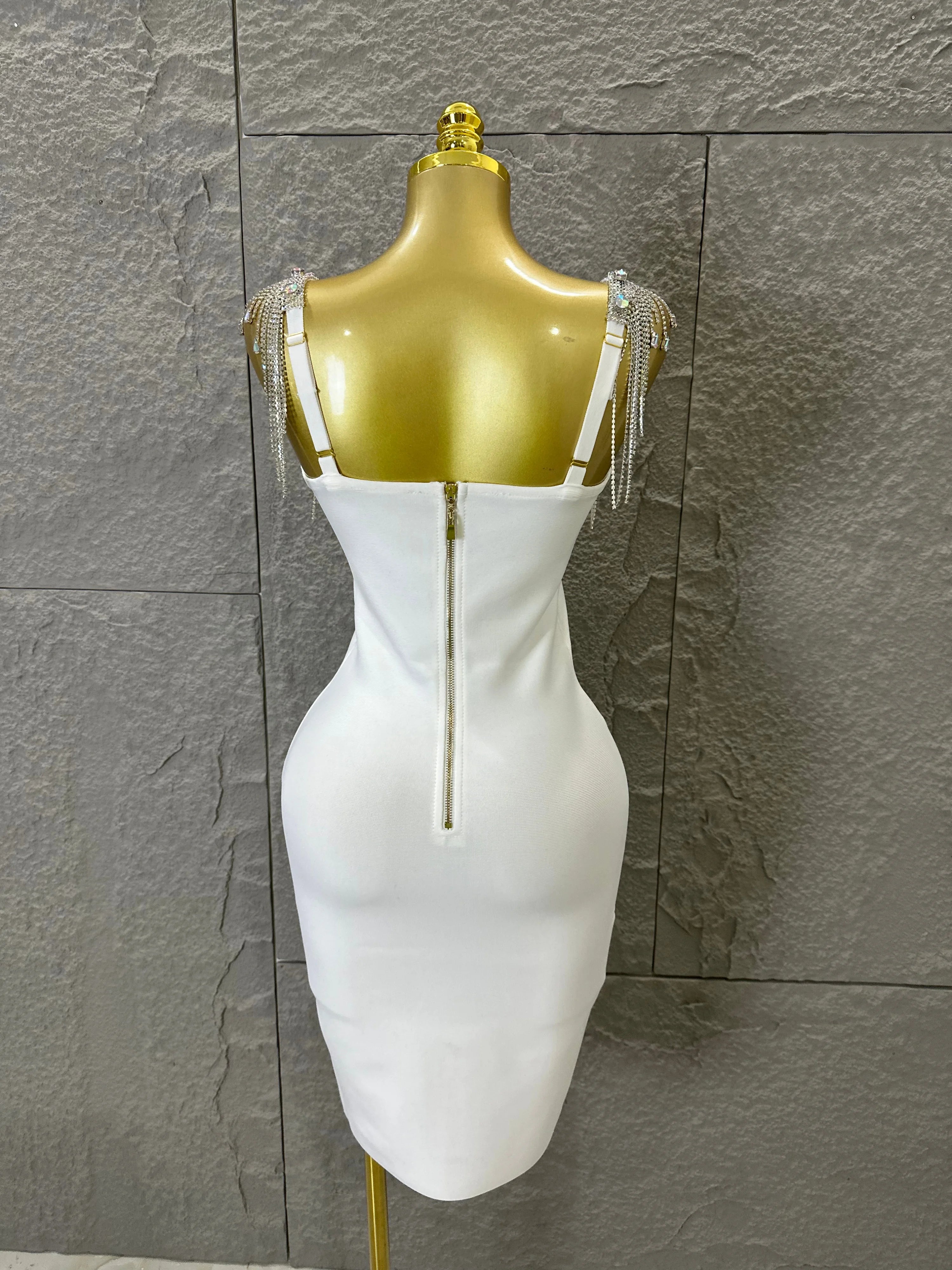 Elegant Sweetheart Neck Mini Dress Women Sexy Crystal Tassel Embellished Spaghetti Strap Bodycon Outfit Formal Event Party