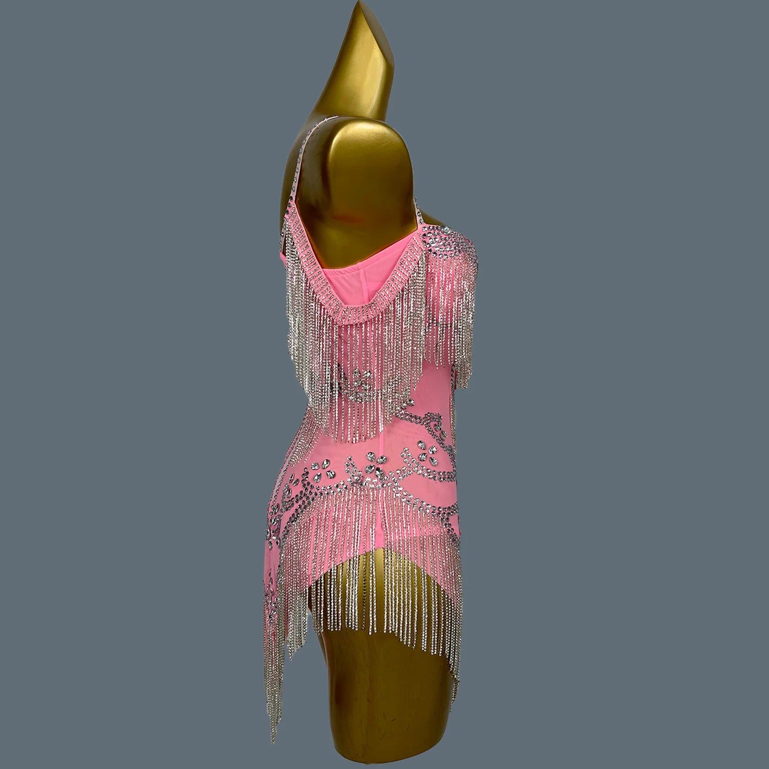 Sexy Backless Pink Diamond Dress Mesh Elastic Strap Dress Club Dinner Birthday Party Dress Stage Performance Costume Yelian