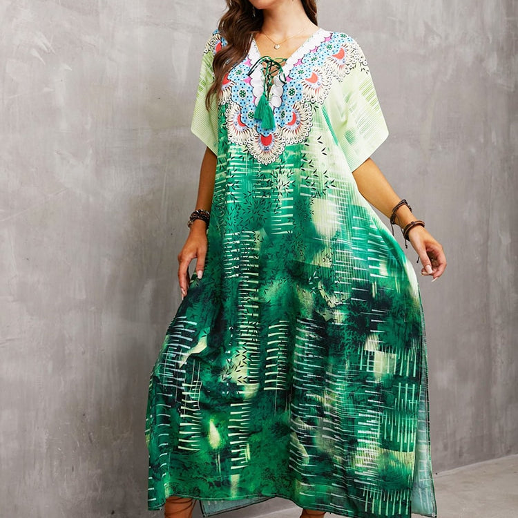 Plus Size Beach Cover Up Robe Plage Pareo Long Dress Summer Beachwear Swimsuit Cover Up Tunic For Beach Kaftan Dress Color 18 One Size